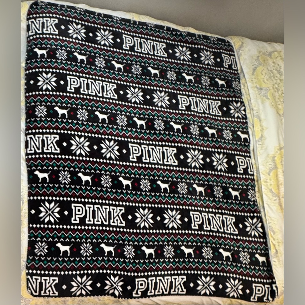 Pink Victorias Secret Christmas Throw blanket